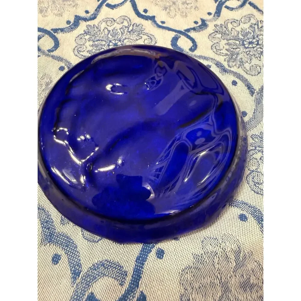 Vintage Cobalt Blue Glass Rabbit Bunny Dish Plate Pressed Glass 4.5”